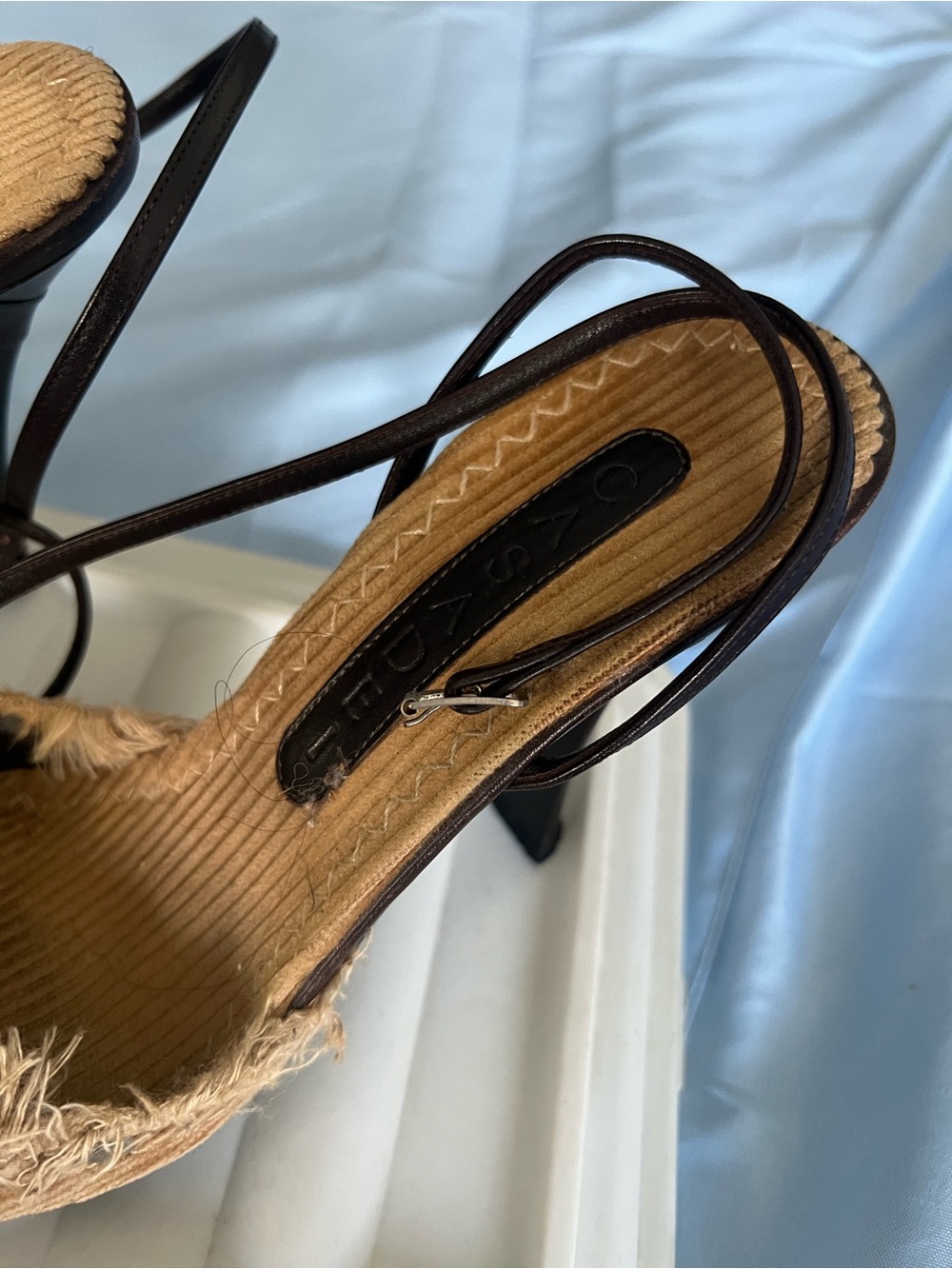 Casadei Brown Corduroy & Dark Brown Leather Slingback Heels - Picture 3 of 14